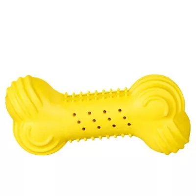 Os de jucarie galben pentru caini, jucarie pentru dentitie caini, os de jucarie pentru caini, os jucarie trixie, os galben cu efect racoritor pentru caini,